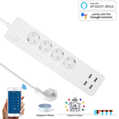 Wifi Smart Plug Outlet Power Strip Surge Protector EU Power Strip With Usb Charging Ports European TUYA